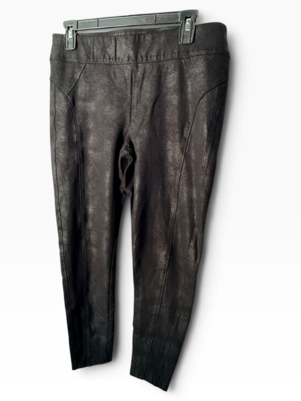 Women L Democracy Glider Black Shimmery Metallic Legging Pants Pull-On Stretch